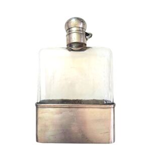 Vintage‎ Silver Tone & Glass Hip Flask Home Bar Decor